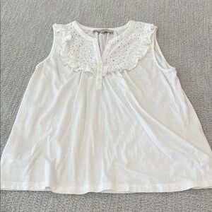 LOFT Cream Boxy Blouse with Bib Collar